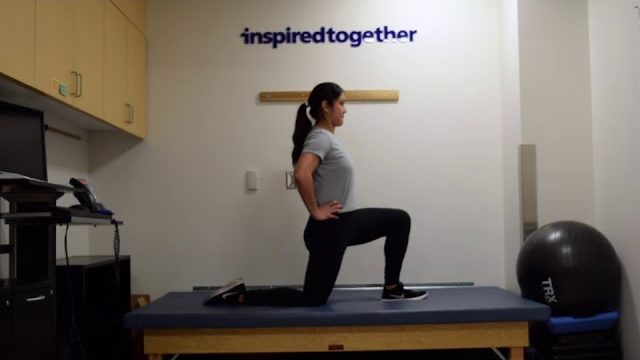 A still from a video shows a person performing the Hip Flexor Stretch exercise.