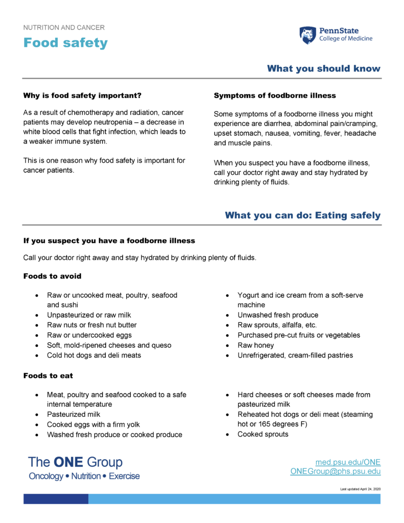 The food safety guide from The ONE Group includes the information on this page, formatted for print.