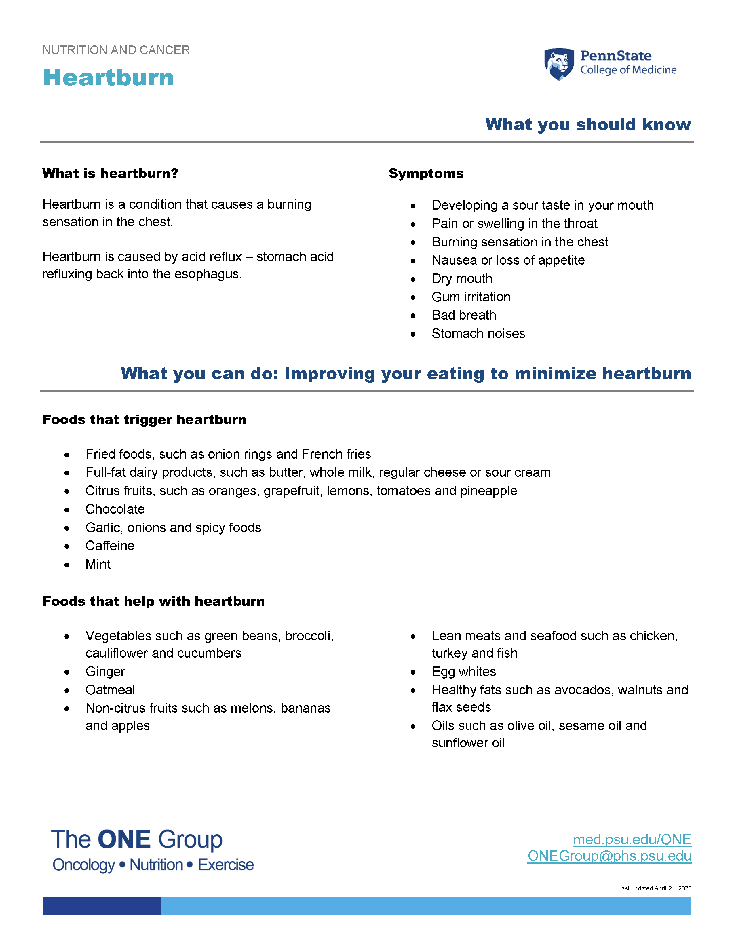 The heartburn guide from The ONE Group includes the information on this page, formatted for print.