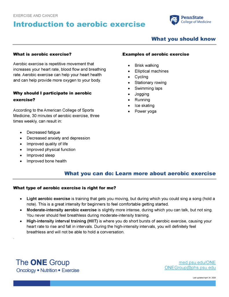 The introduction to aerobic exercise guide from The ONE Group includes the information on this page, formatted for print.