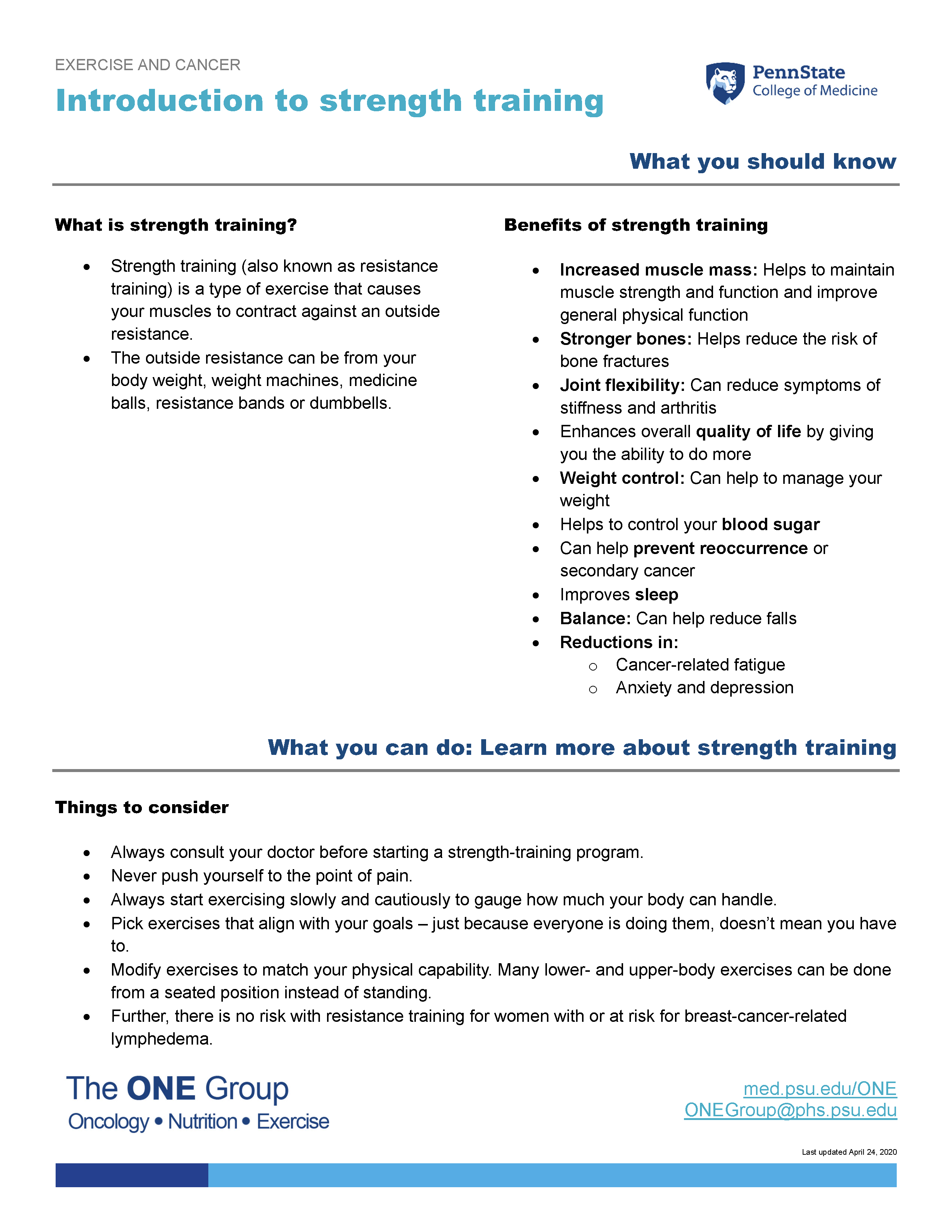 The introduction to strength training guide from The ONE Group includes the information on this page, formatted for print.