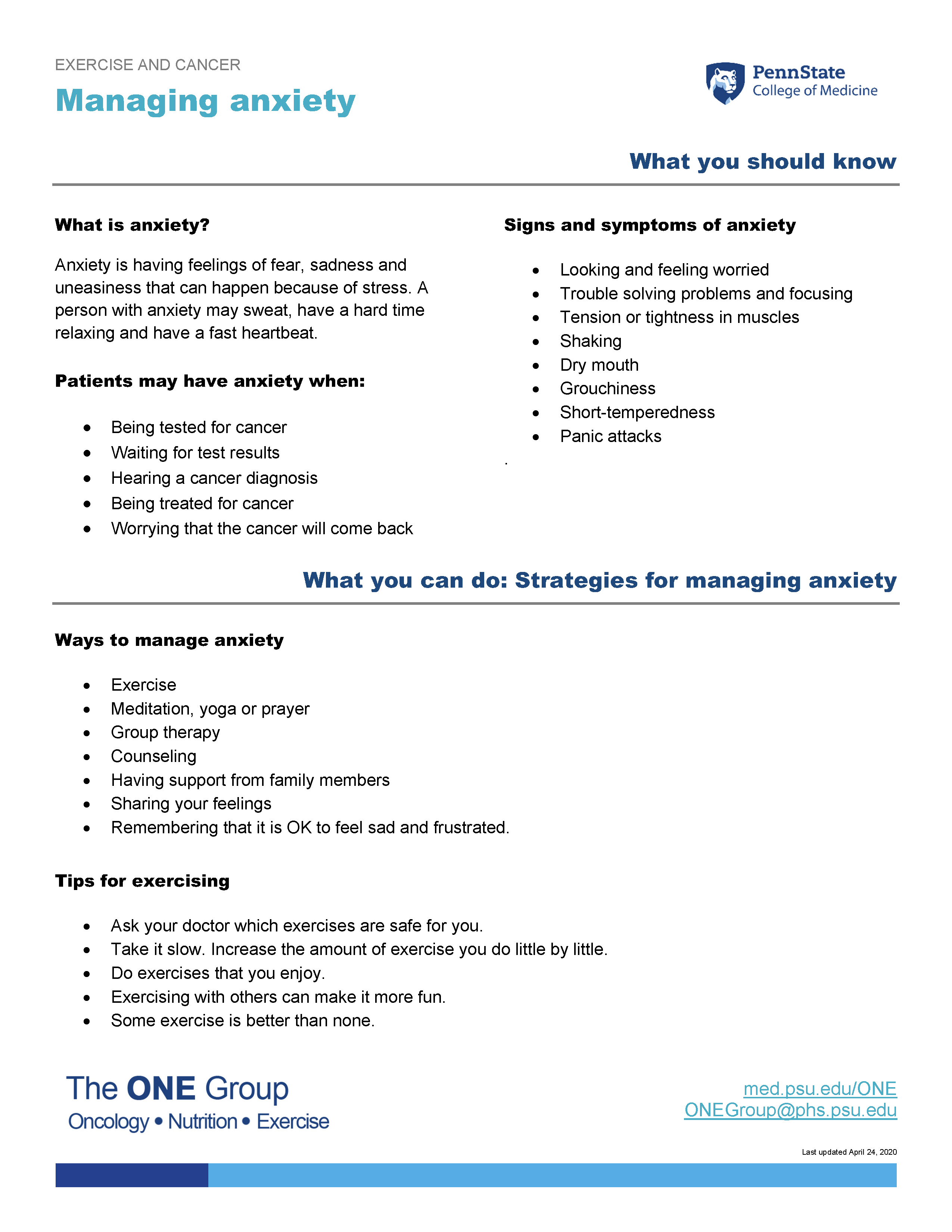 The managing anxiety guide from The ONE Group includes the information on this page, formatted for print.