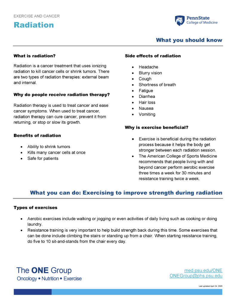 The radiation guide from The ONE Group includes the information on this page, formatted for print.