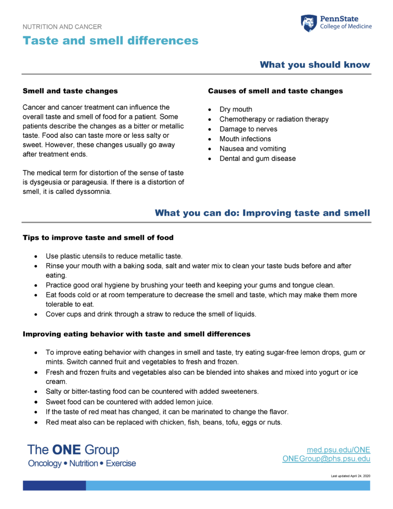 The taste and smell differences guide from The ONE Group includes the information on this page, formatted for print.