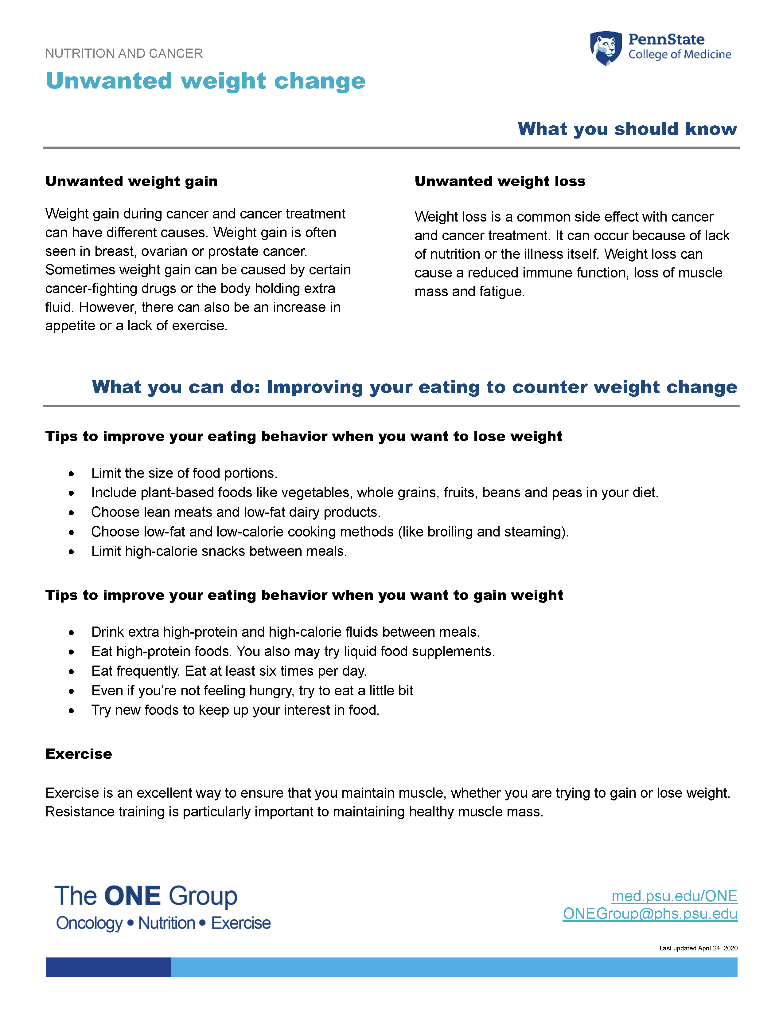 The unwanted weight change guide from The ONE Group includes the information on this page, formatted for print.
