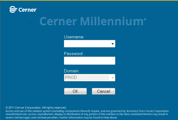 A screenshot shows a step in the Cerner Relationship Management Tool login process. Login fields appear.