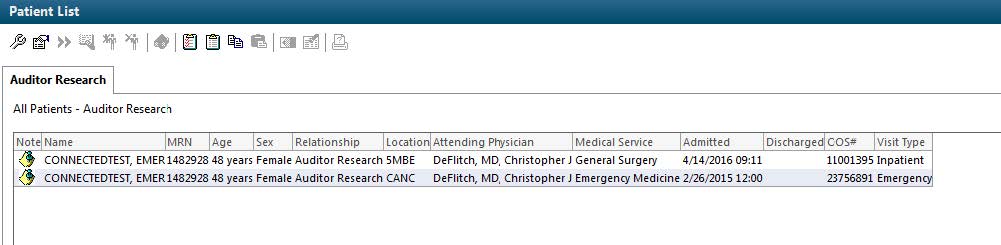 A screenshot shows a step in the process research external reviewers use in Penn State Health Milton S. Hershey Medical Center's PowerChart tool. A listing of information about a patient encounter is shown using test data.