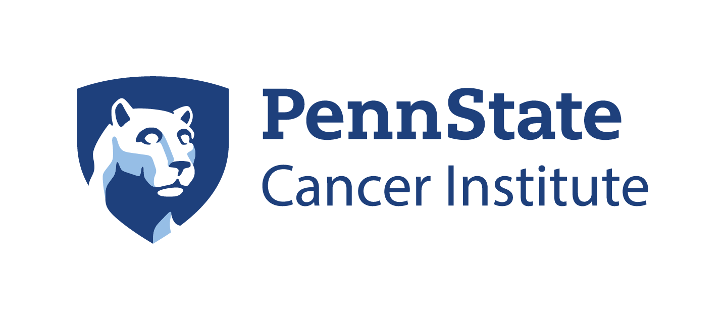 The logo for Penn State Cancer Institute includes the Nittany Lion shield and the institute name.
