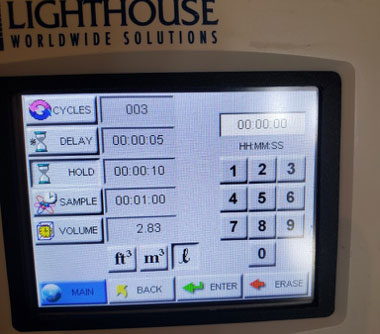 The settings screen of a Lighthouse 3016 Particle Counter