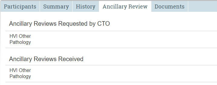 A screenshot of the STAR study workspace with the fourth tab, Ancillary Review, selected.