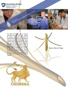 A poster depicting several images of researchers performing work in labs, along with a description of the Chimera Project. This project is a joint effort with Penn State Bioengineering to develop a minimally invasive EUS-guided ablation device for solid abdominal and mediastinal tumors.