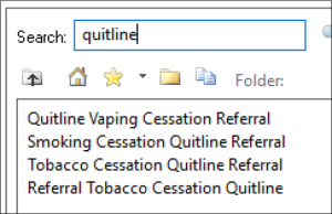 Search box with quitline entered and Quitline referral options populating below