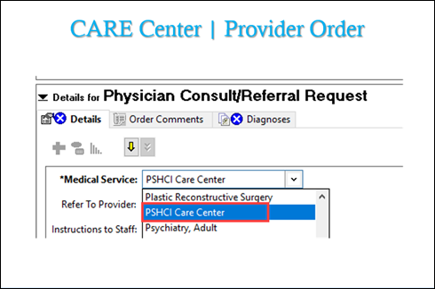 Screenshot of provider order for PSHCI CARE Center