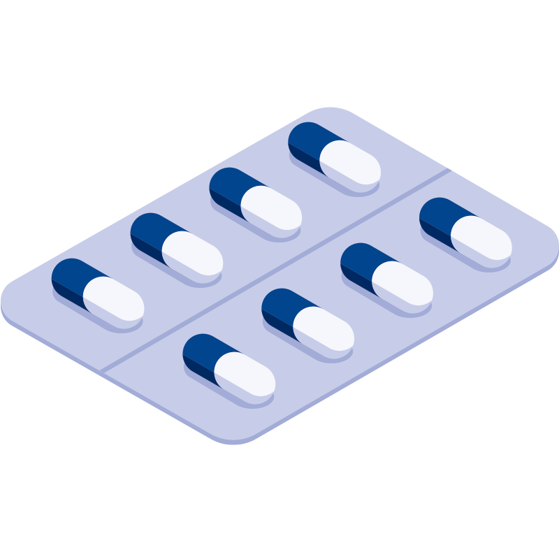 Illustration of eight pills in a blister pack
