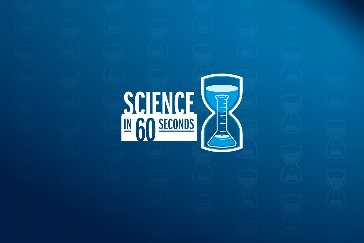 Science in 60 Seconds with illustration of hourglass with a beaker inside